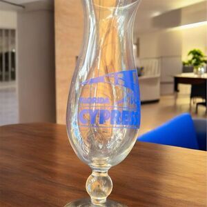 Vintage Florida Cypress Gardens Blue Logo Hurricane Cocktail Glass 1996 Retro